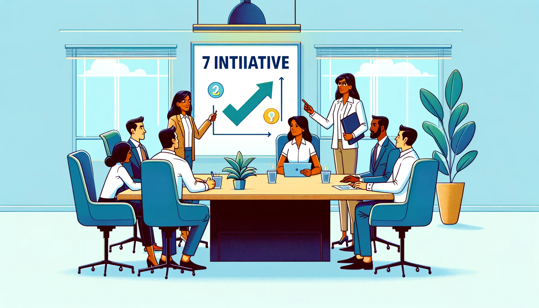 Team discussing 7 levels of initiative